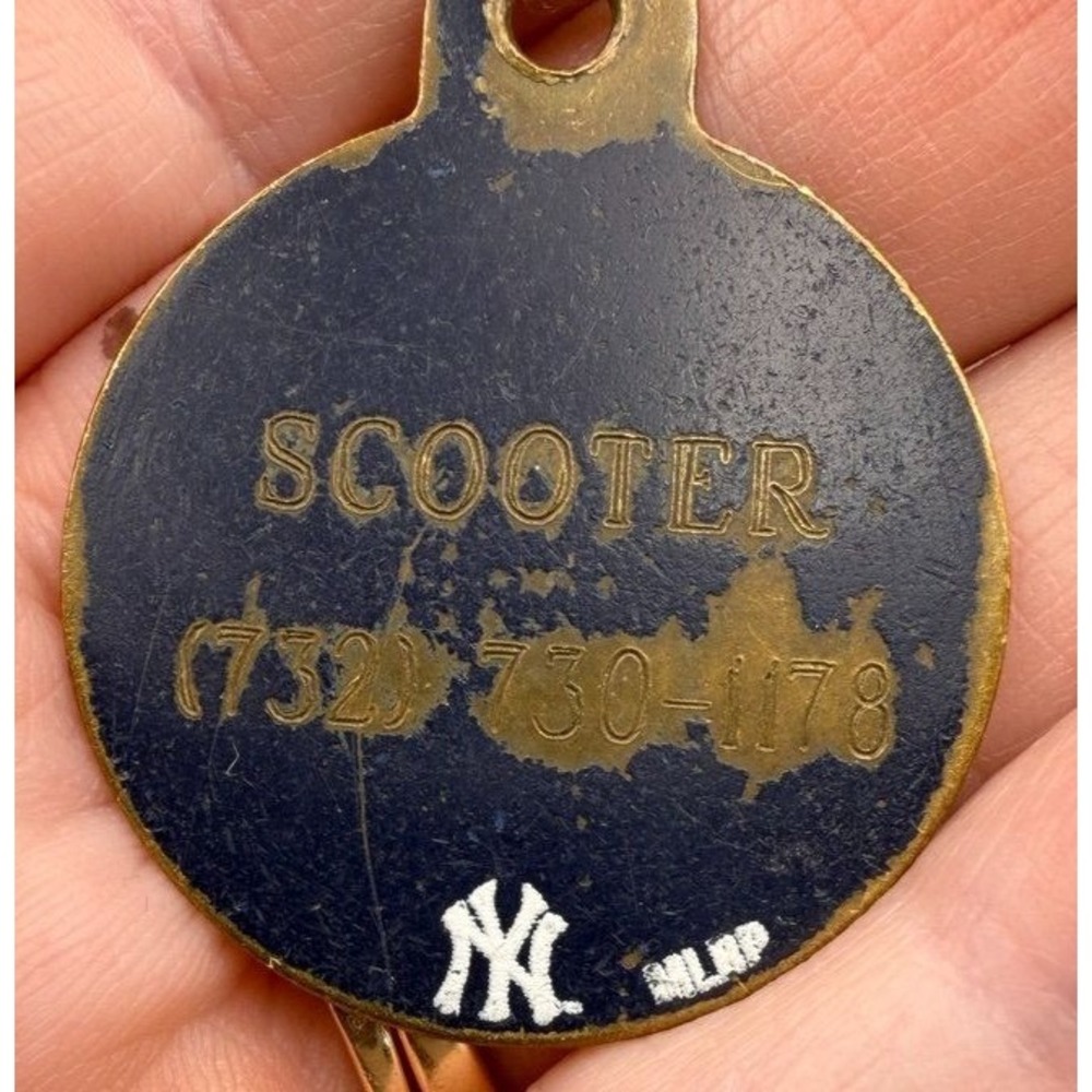 Vintage Dog Tag Scooter NY Yankees MLB Logo Brass Metal Engraved 1.25"